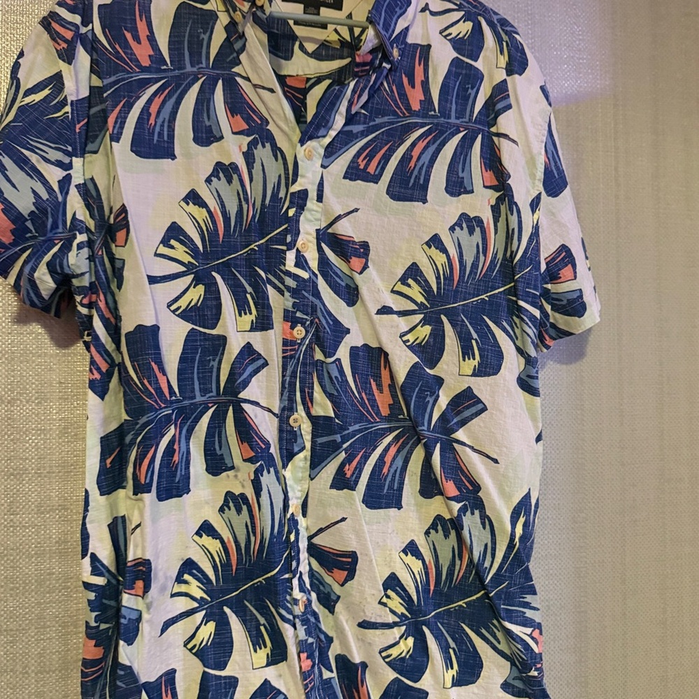 Tommy Hilfiger Blue and Pink Leaf Print Shirt